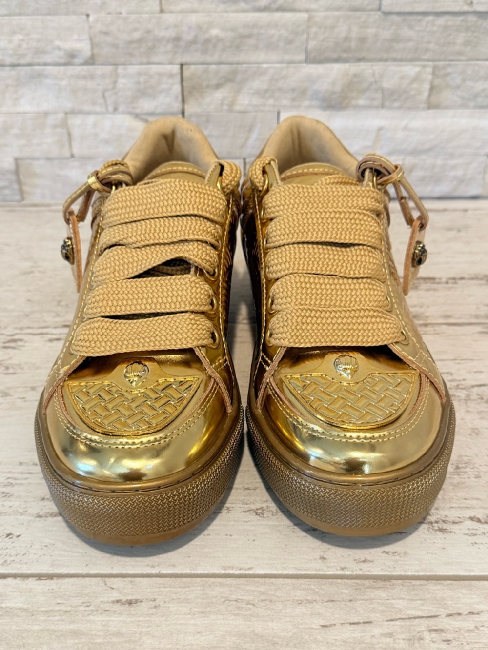 Kurt Geiger London Women's 40EU Southbank Tag Gold Metallic Platform Sneakers - Picture 5 of 12